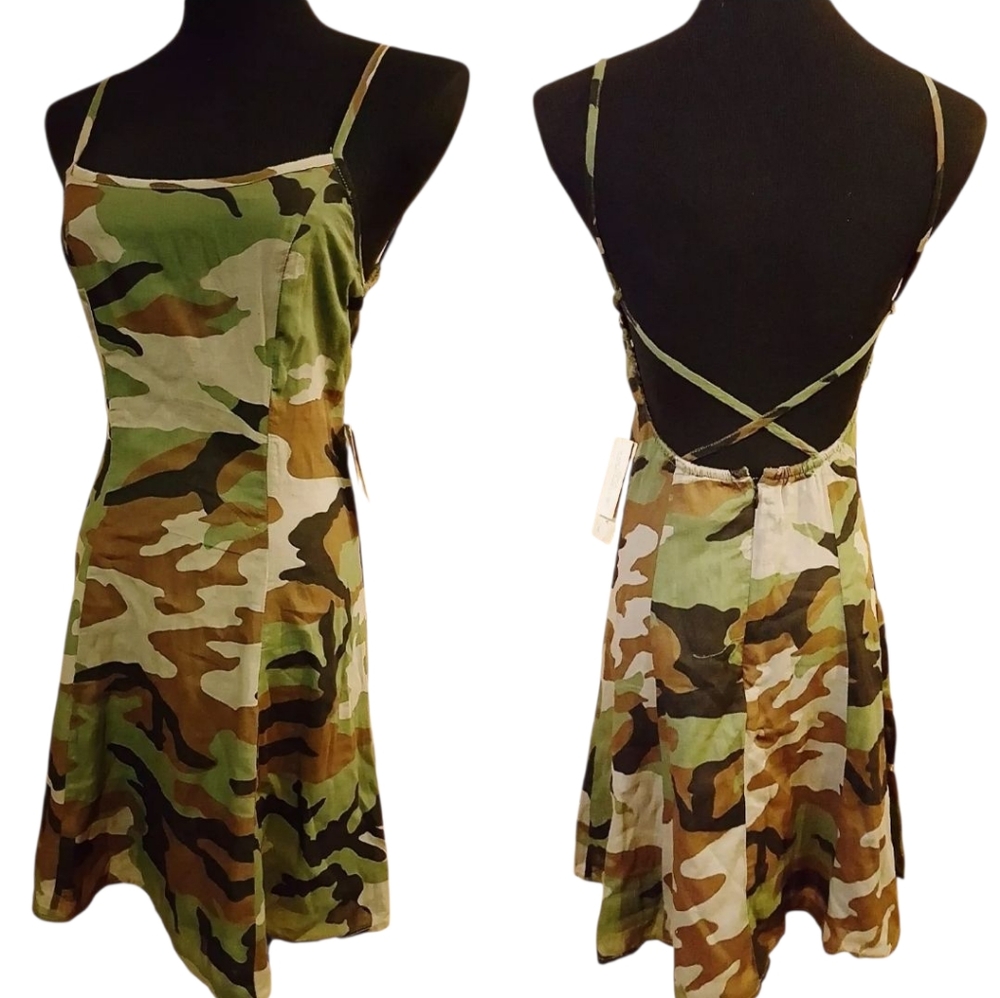 Ralph Lauren Denim & Co Camo Strappy Fit Flare Dress Womens Size 4 New Trendy